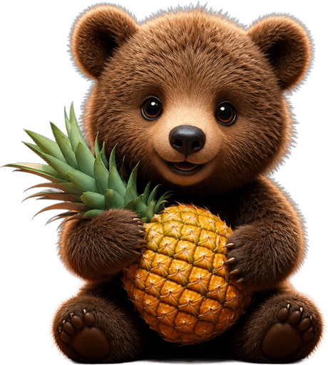 La mascotte de Grizly : un ourson brun qui tient un ananas